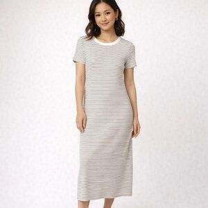 A new day White/Black Horizontal Stripped  Ribbed Maxi Dres